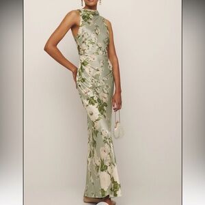 Reformation Anaiis Silk Dress Green - Size 10